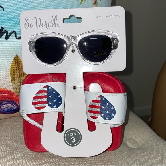 So' Dorable NWT! Girls American Flag Sandals And Sunglasses Set Size 3 - Picture 2 of 9